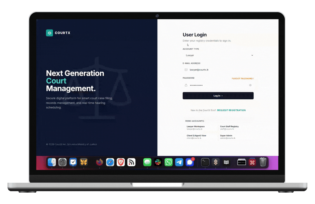 CourtX - Court Management System — developed by Hasitha Priyadarshana